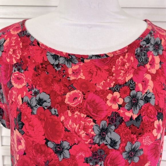 Talbots Plus 1X Top Tee Floral Cap Sleeve Red Pink - Picture 4 of 10